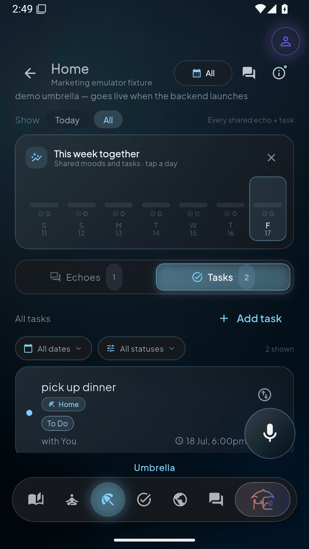 Home Umbrella shared task board