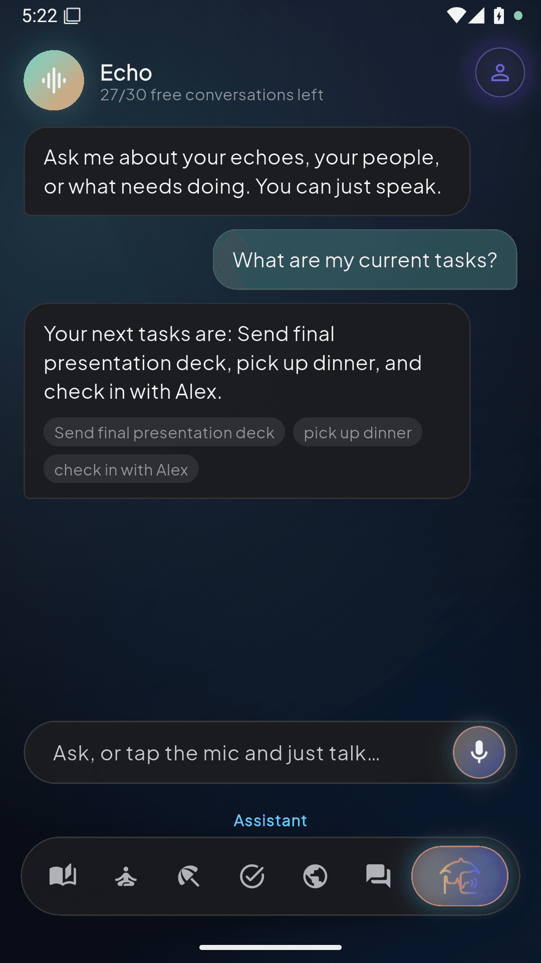 Echo assistant summarizing current tasks