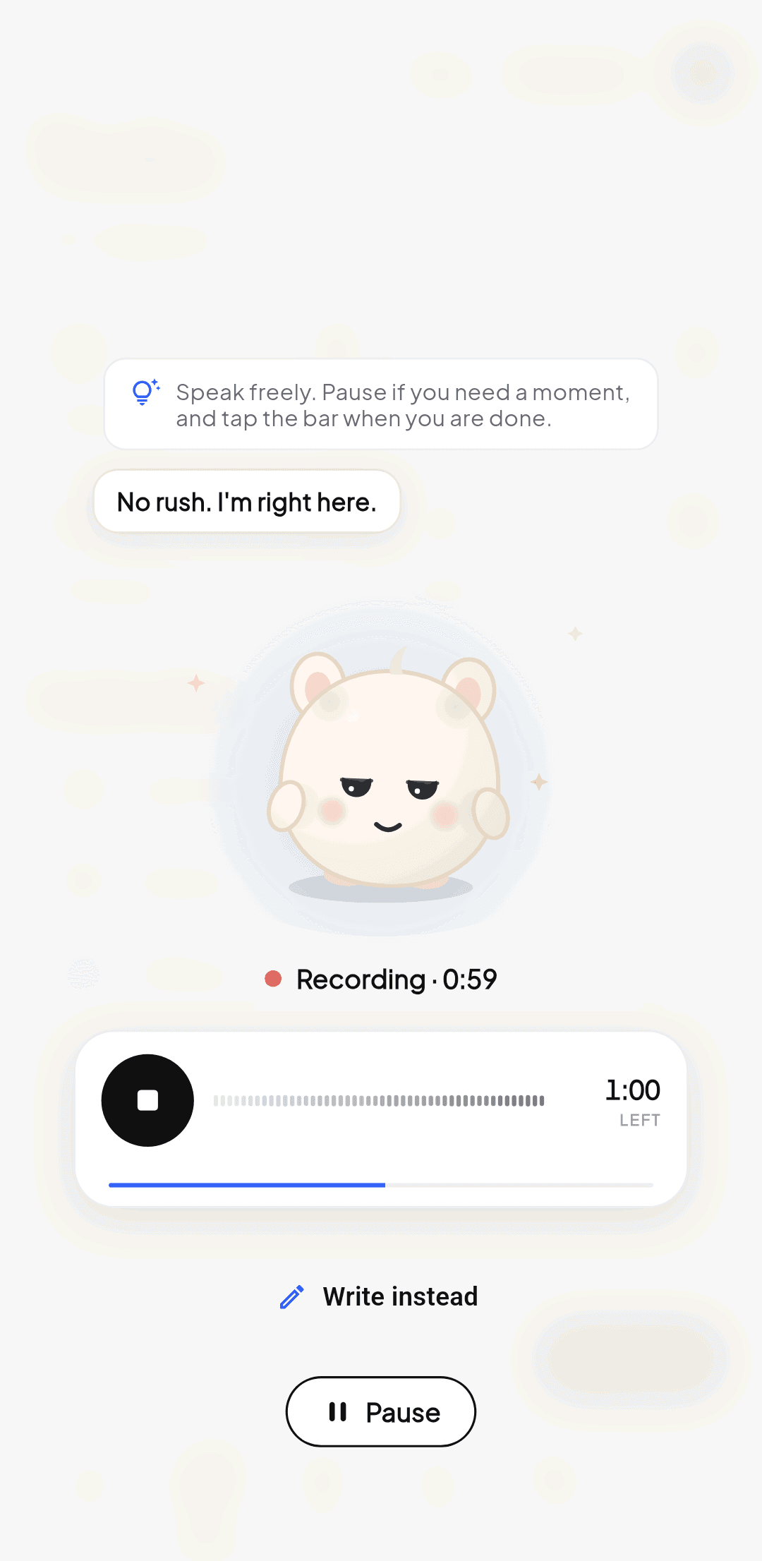 The active voice recorder, with Hex listening and the recording timer running